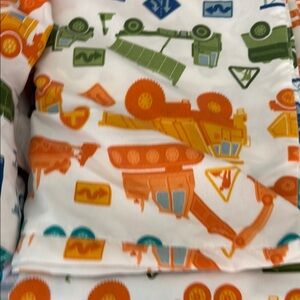 Circo Construction Vehicle Bedding Sheets - Orange, Green, Blue